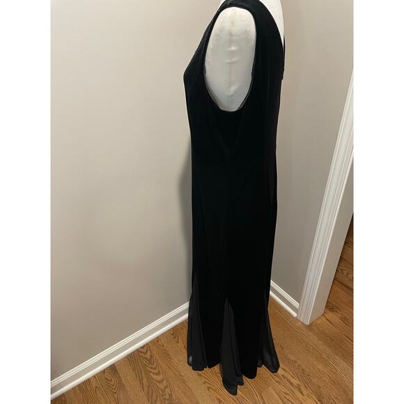 Vintage Sheri Martin Black Velvet Evening Gown Sz 16 Beading Godet Pleats Event - Picture 8 of 11